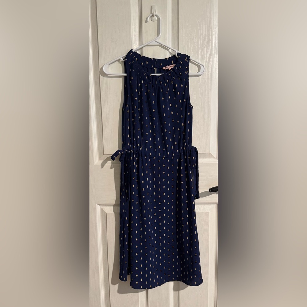 Navy Sleeveless Dress with Gold Accents